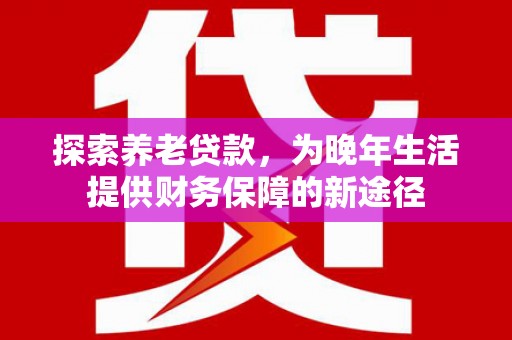 岢岚探索养老贷款，为晚年生活提供财务保障的新途径